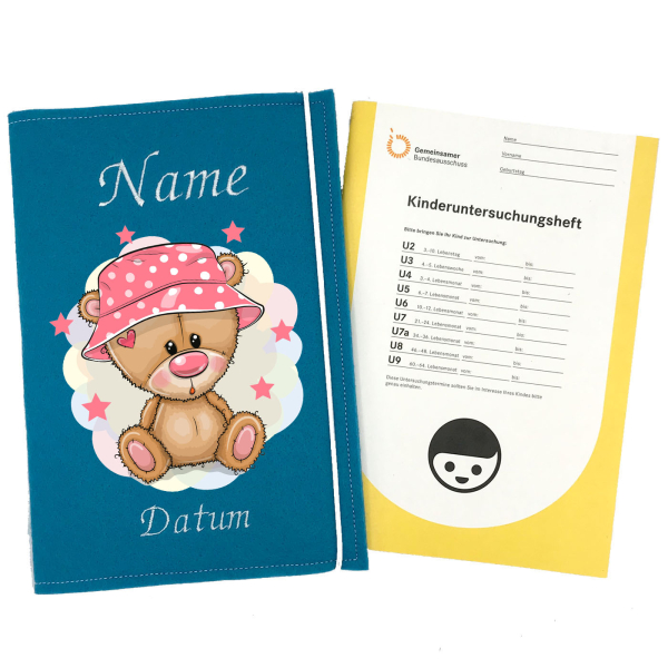 U-Heft Hülle personalisiert Teddy mit Sternen für Mädchen